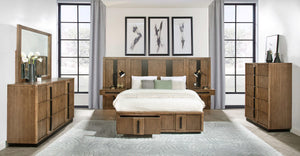 Cama Queen con dos cajones y espacio de almacenamiento en color marrón ceniza