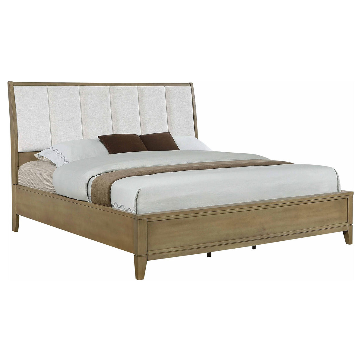Cama tapizada Granada con paneles orientales King en pino natural