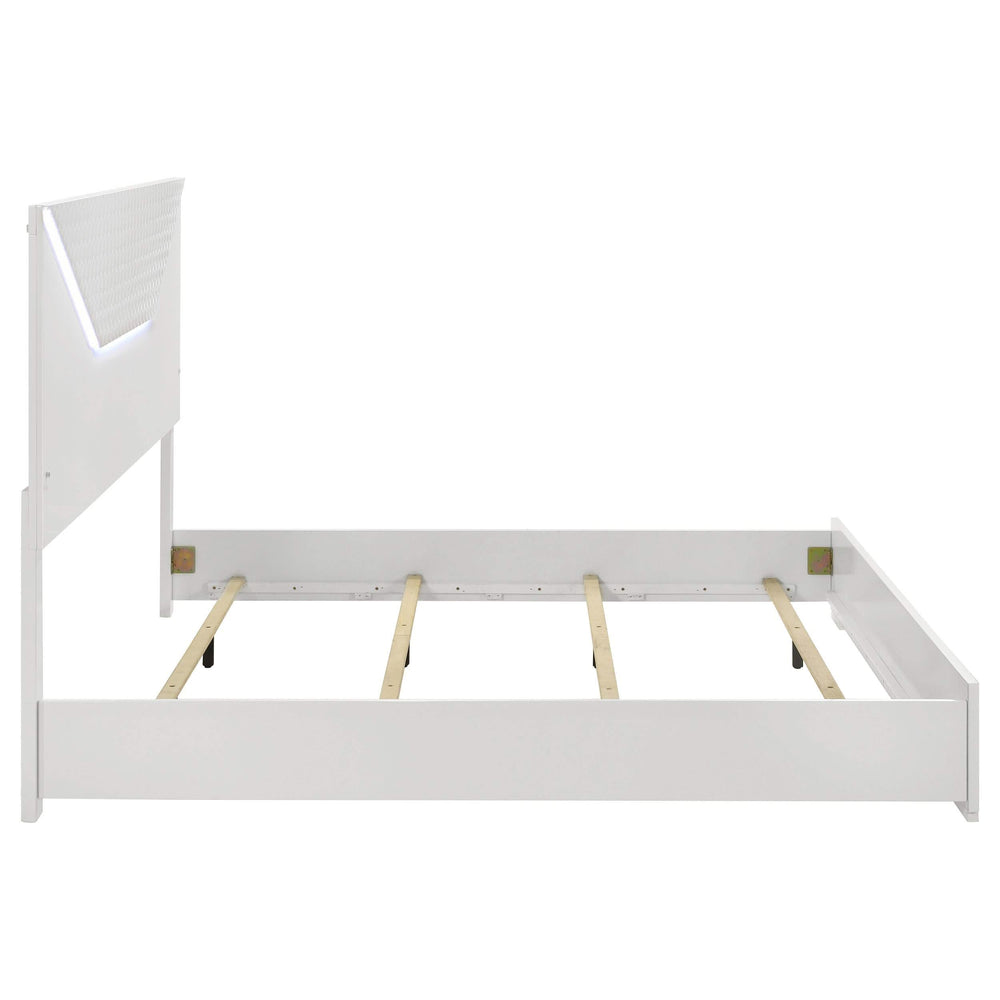 Ives Eastern King Panel Bed LED Headboard White High Gloss