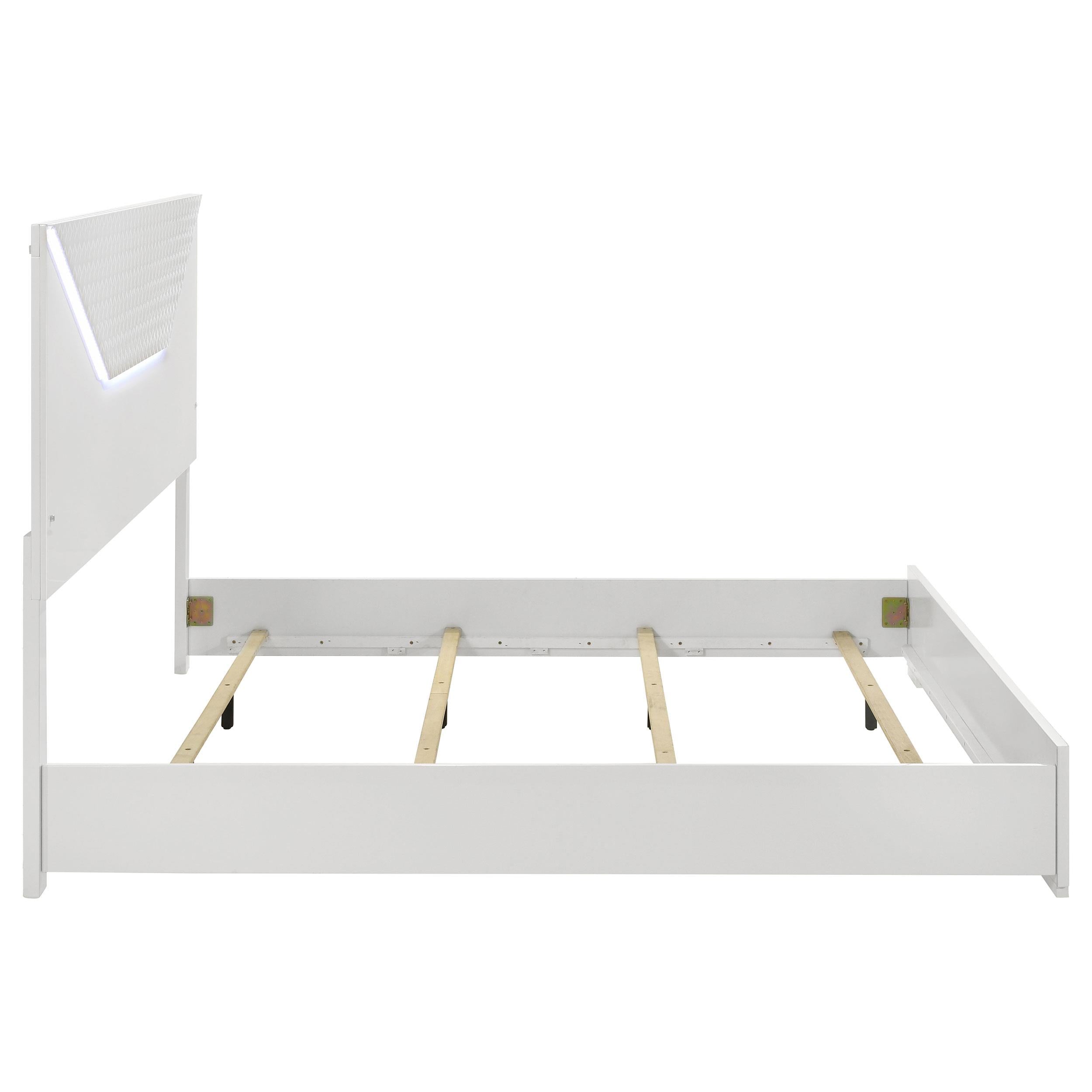 Ives Eastern King Panel Bed LED Headboard White High Gloss