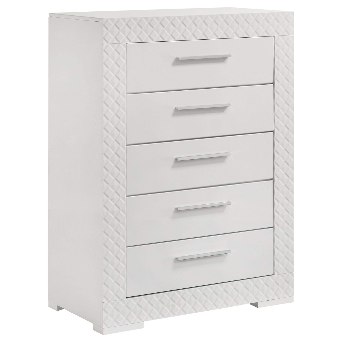 Juego de dormitorio Ives de 5 piezas tamaño Queen, blanco de alto brillo