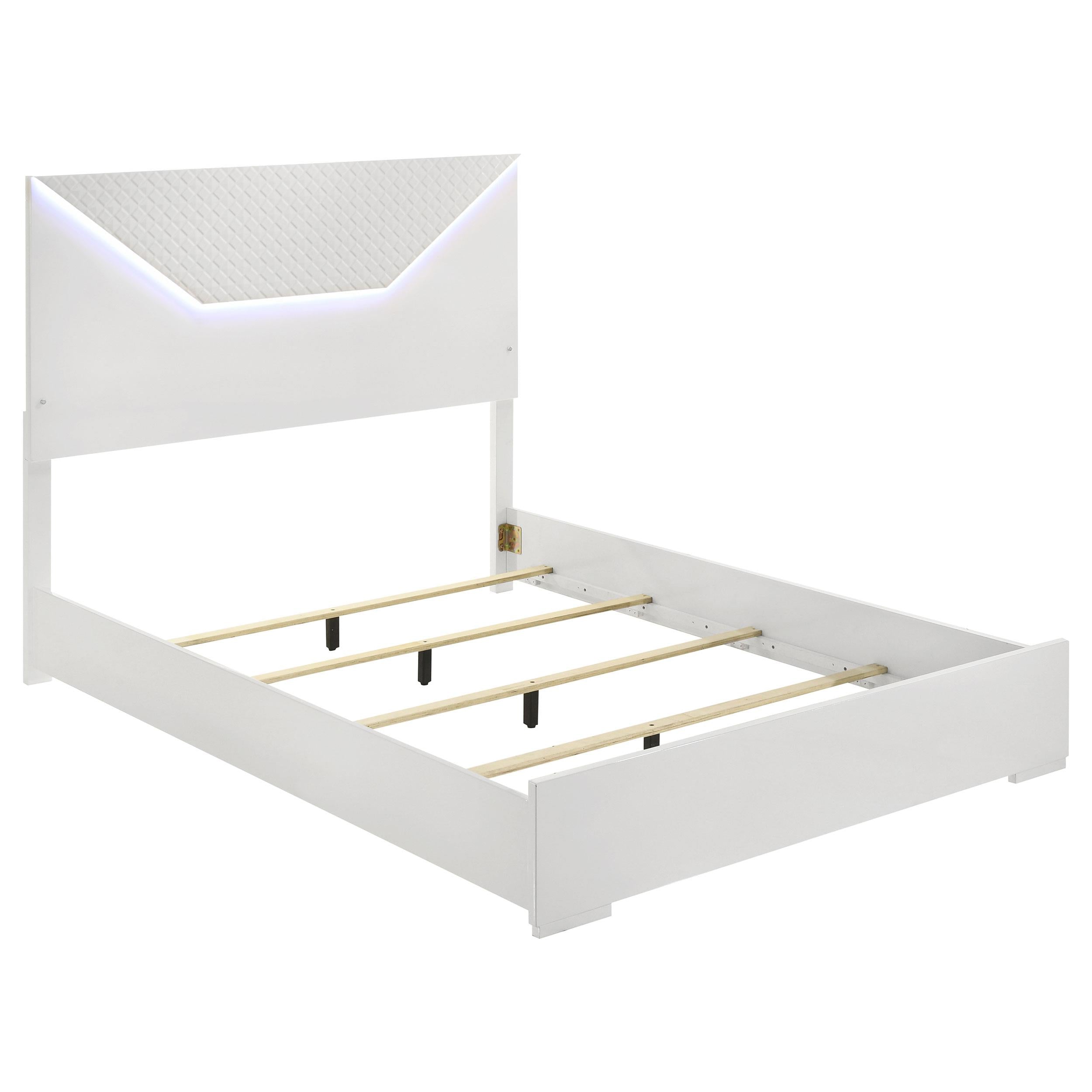 Ives Queen Panel Bed LED Headboard White High Gloss
