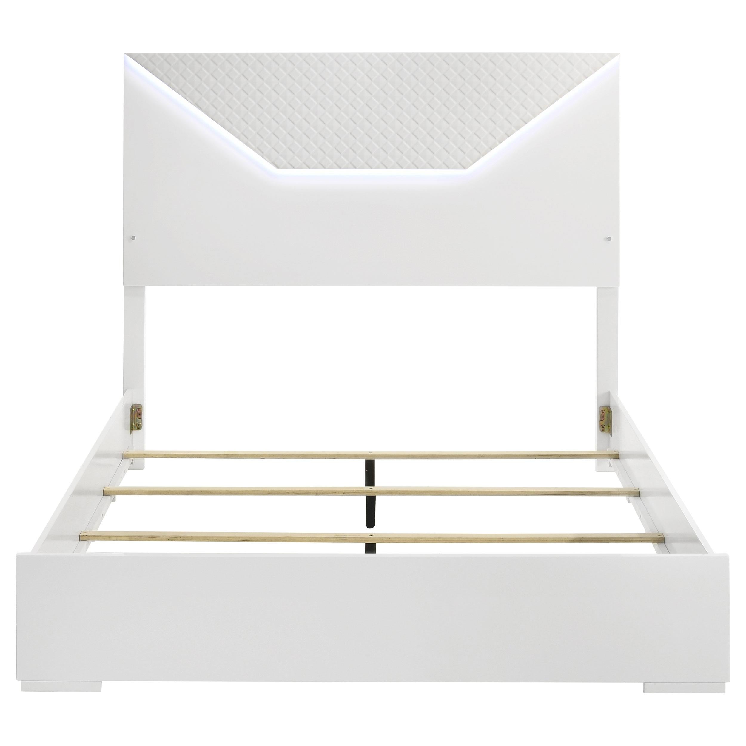 Ives Queen Panel Bed LED Headboard White High Gloss