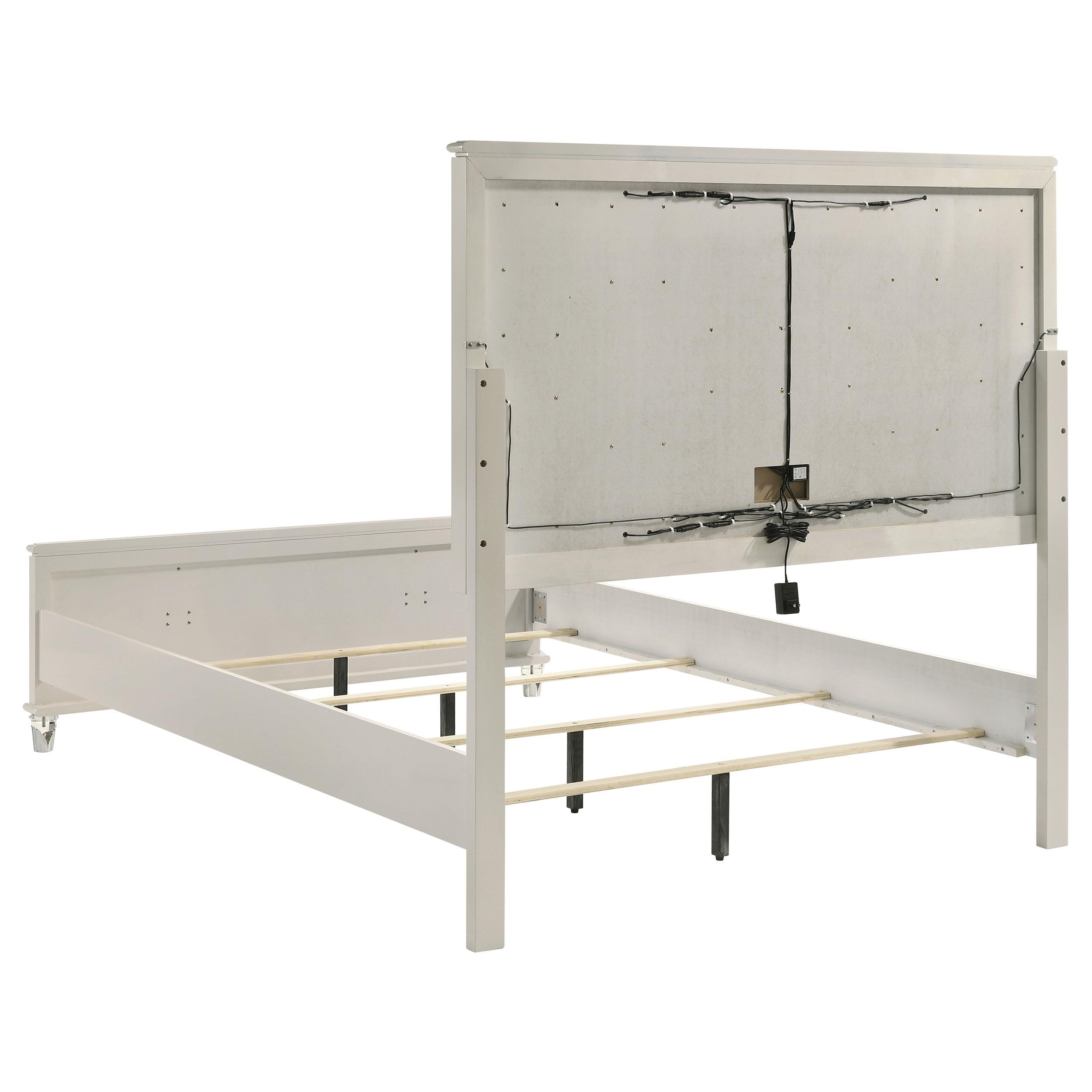 Olivia Queen Panel Bed LED Headboard Pearl White