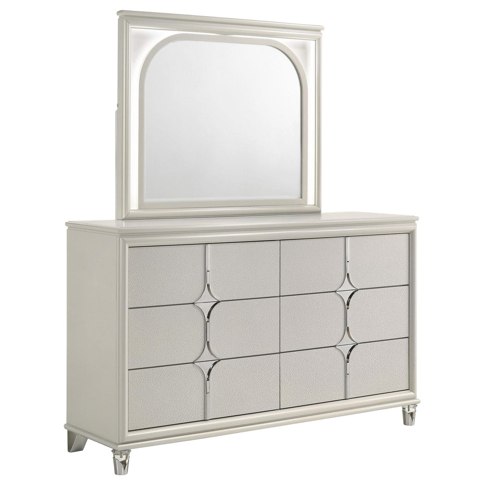 Cómoda Olivia de 6 cajones y espejo LED blanco perla