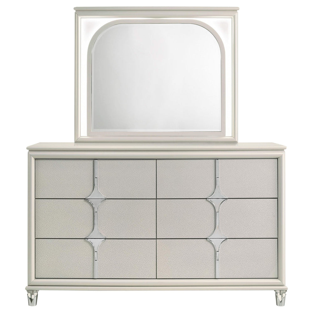 Cómoda Olivia de 6 cajones y espejo LED blanco perla