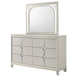 Cómoda Olivia de 6 cajones y espejo LED blanco perla