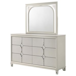 Cómoda Olivia de 6 cajones y espejo LED blanco perla