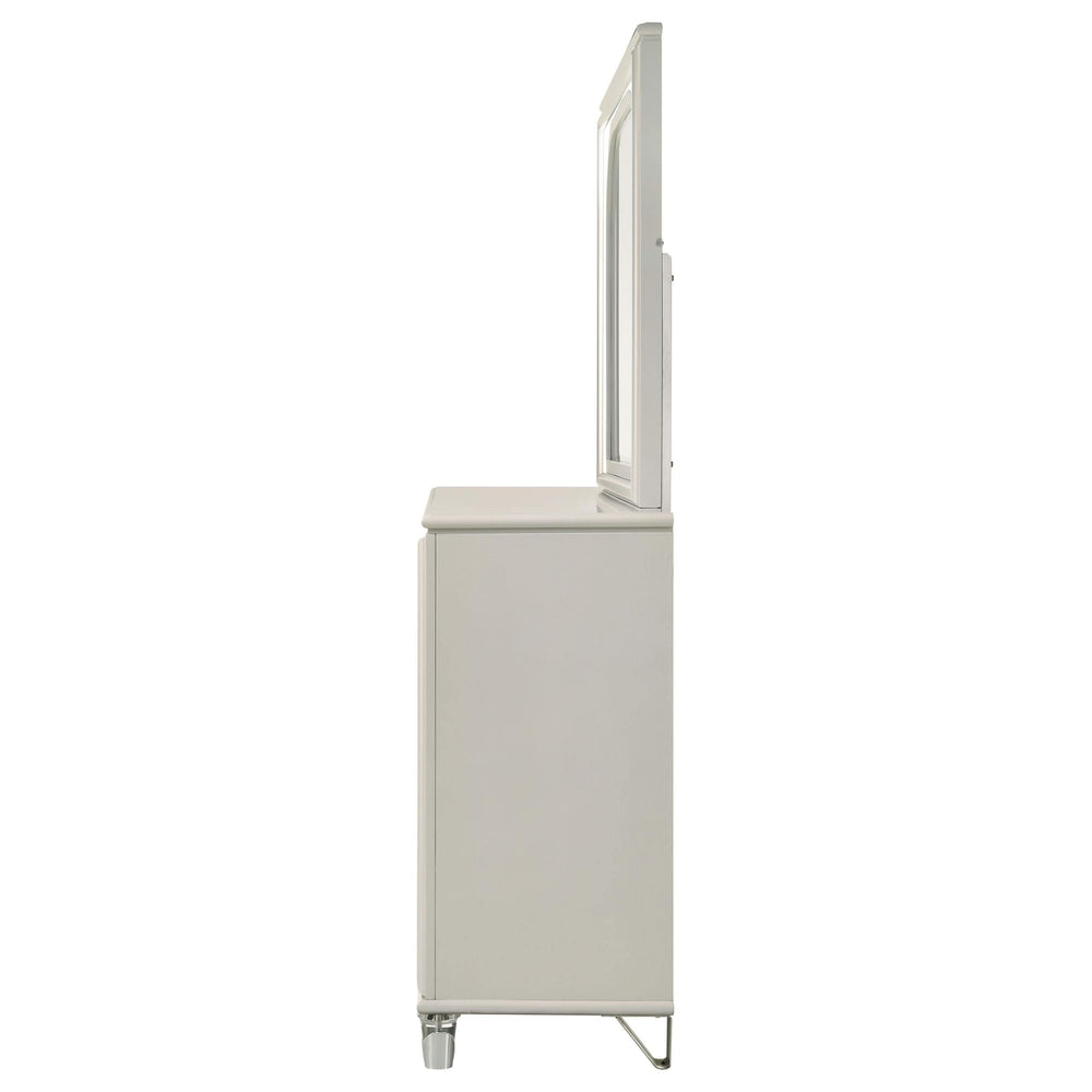 Cómoda Olivia de 6 cajones y espejo LED blanco perla