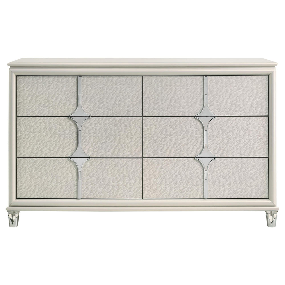 Cómoda Olivia de 6 cajones en blanco perla
