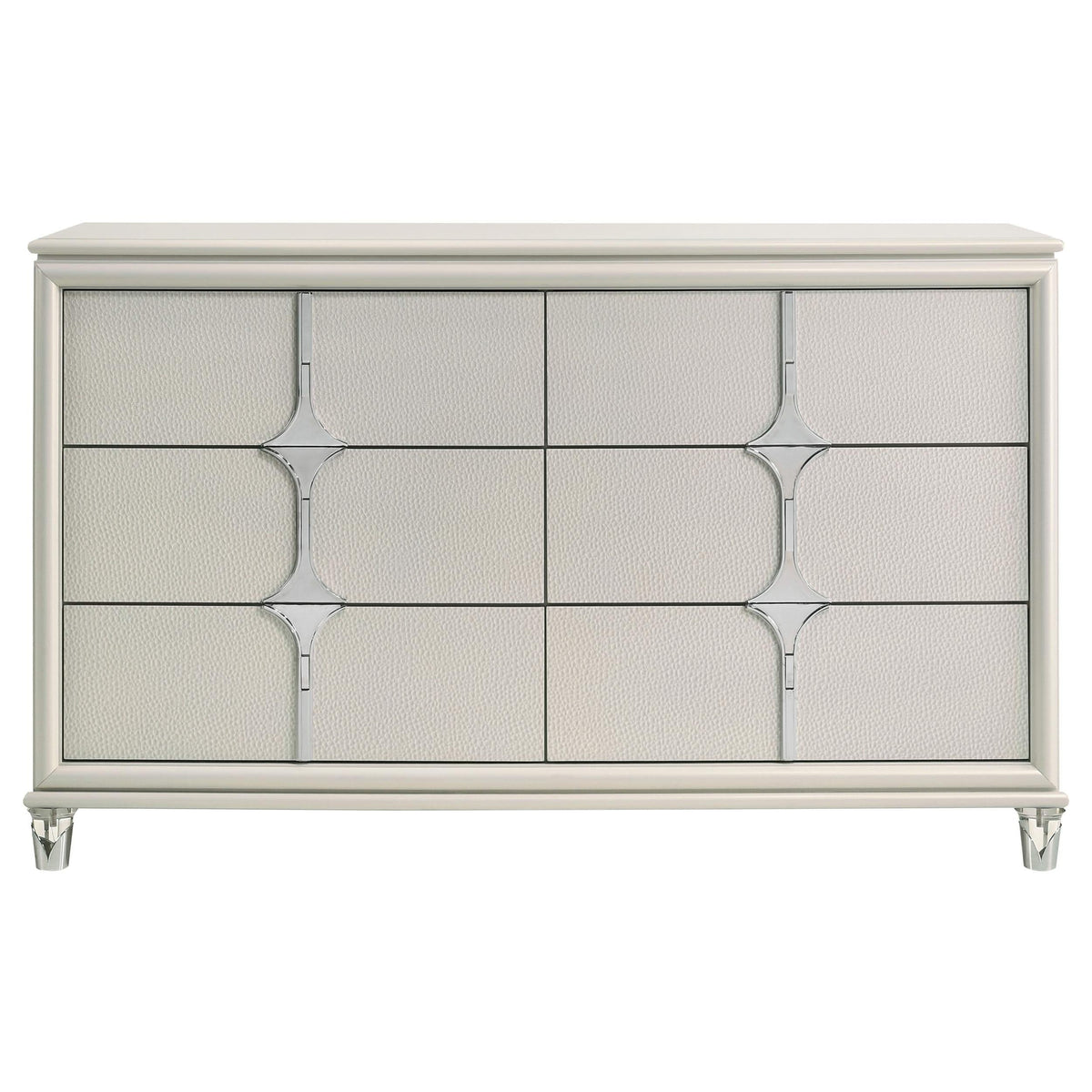 Cómoda Olivia de 6 cajones en blanco perla