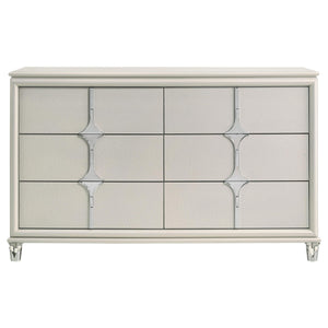 Cómoda Olivia de 6 cajones en blanco perla