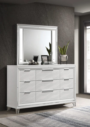 Cómoda Marmore de 9 cajones y espejo LED blanco