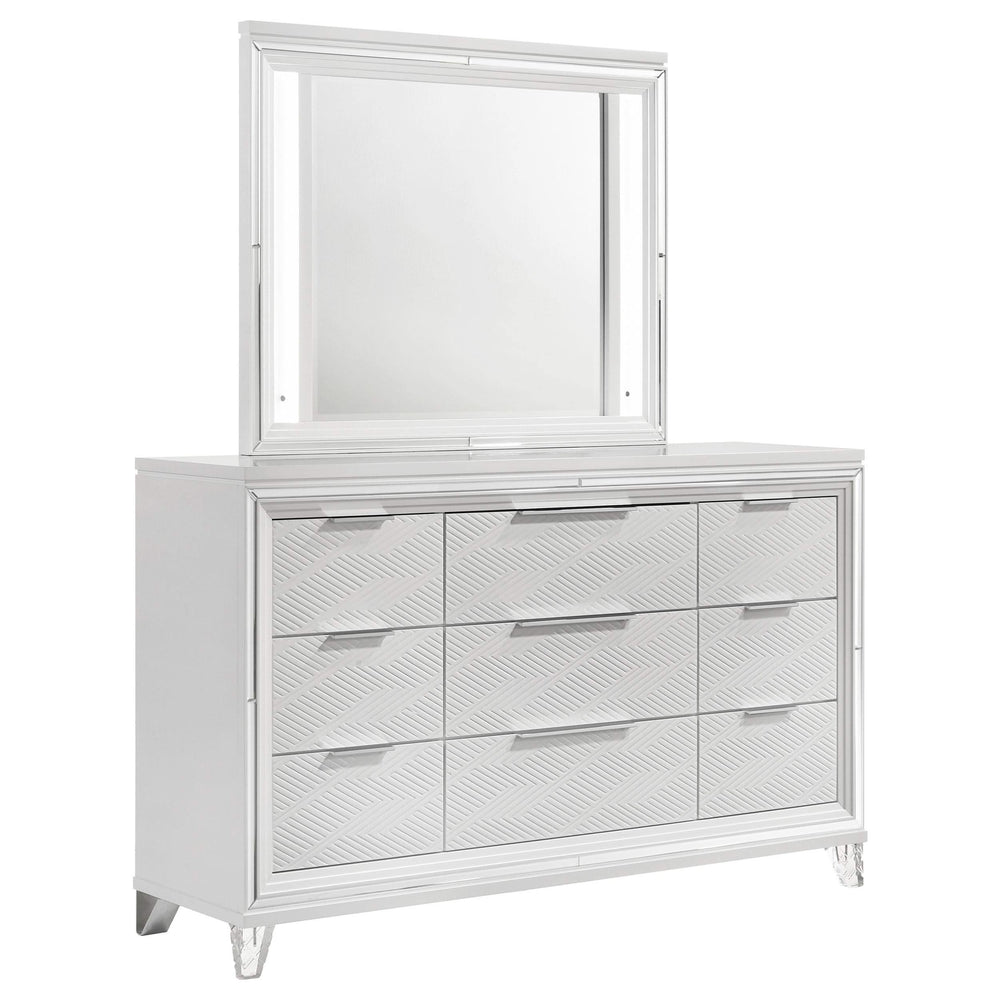 Cómoda Marmore de 9 cajones y espejo LED blanco
