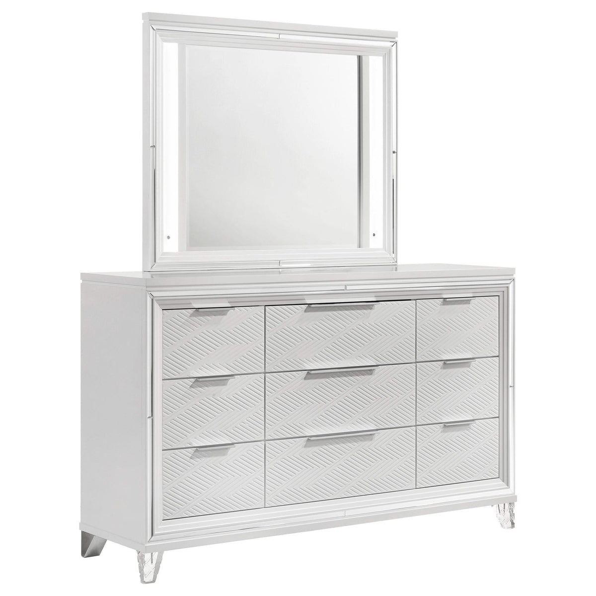 Cómoda Marmore de 9 cajones y espejo LED blanco