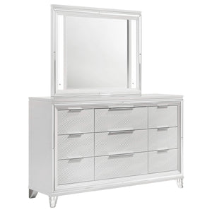 Cómoda Marmore de 9 cajones y espejo LED blanco