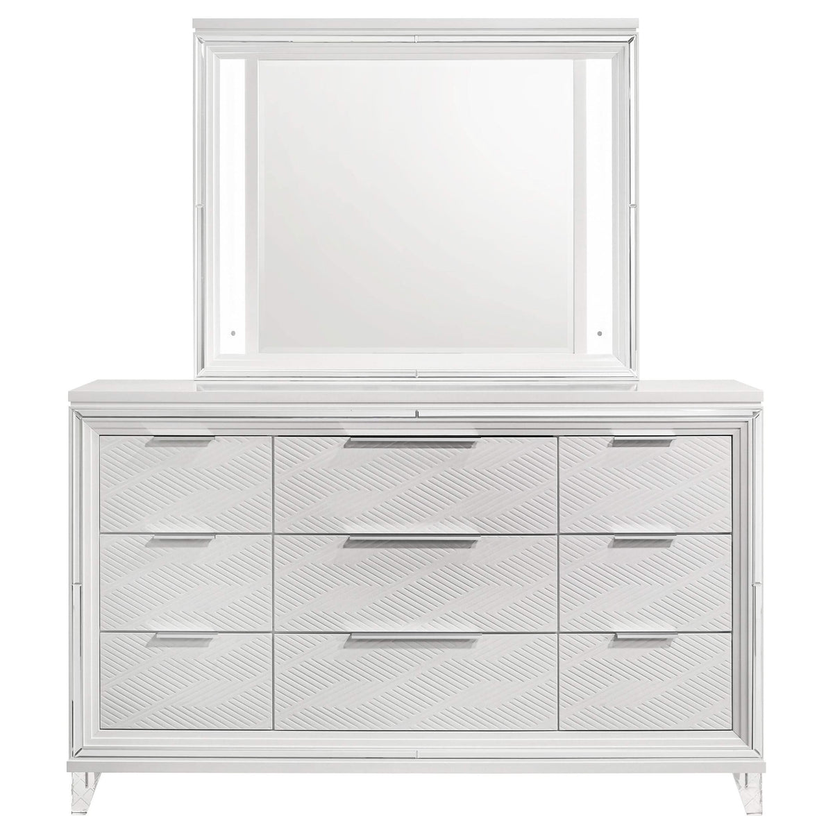 Cómoda Marmore de 9 cajones y espejo LED blanco