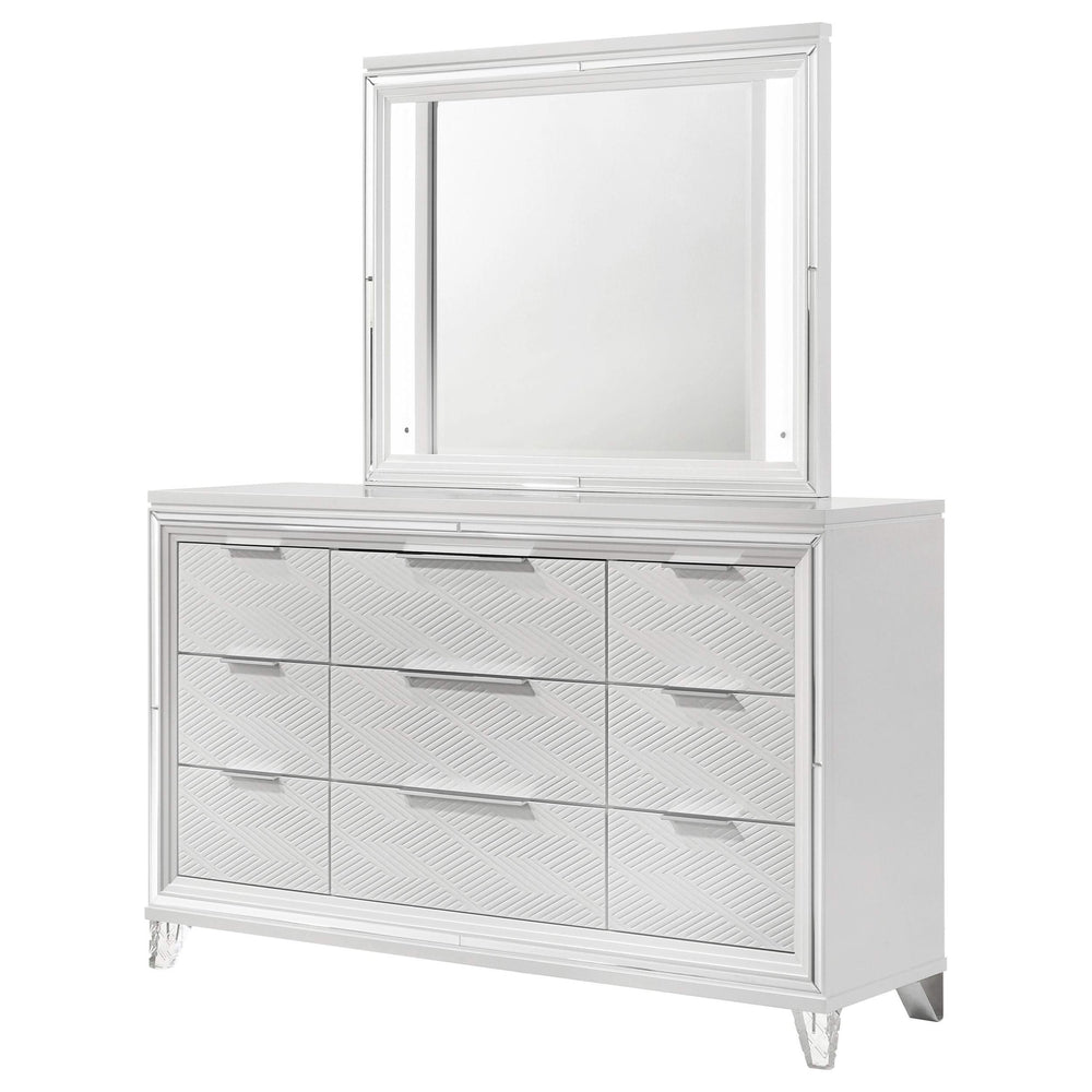 Cómoda Marmore de 9 cajones y espejo LED blanco
