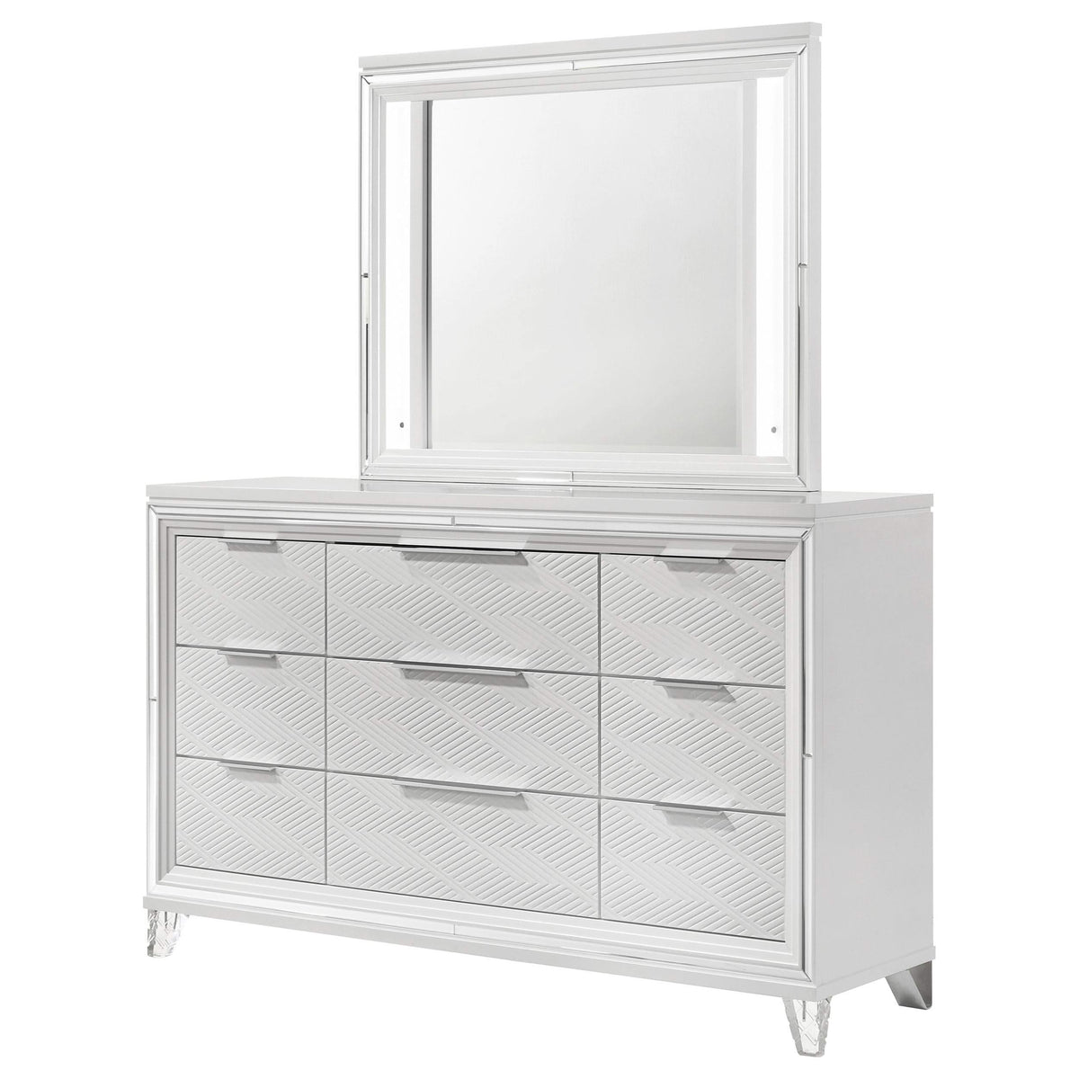 Cómoda Marmore de 9 cajones y espejo LED blanco