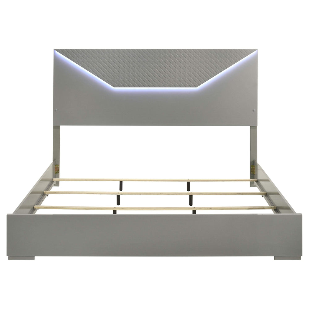 Ives Eastern King Panel Bed LED Headboard Grey High Gloss