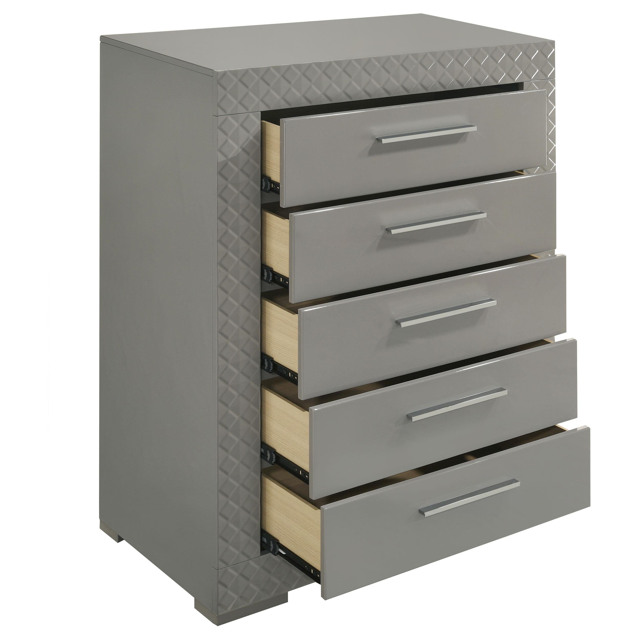 Ives 5-drawer Bedroom Chest of Drawers Grey High Gloss