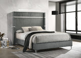 Cama Lucia de 61 pulgadas tapizada con respaldo alto, estilo Eastern King, color gris