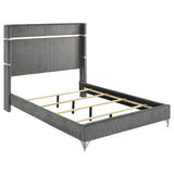 Cama Lucia de 61 pulgadas tapizada con respaldo alto, estilo Eastern King, color gris