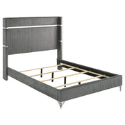 Cama Lucia de 61 pulgadas tapizada con respaldo alto, estilo Eastern King, color gris