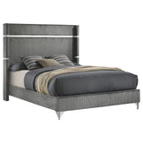Cama Lucia de 61 pulgadas tapizada con respaldo alto, estilo Eastern King, color gris