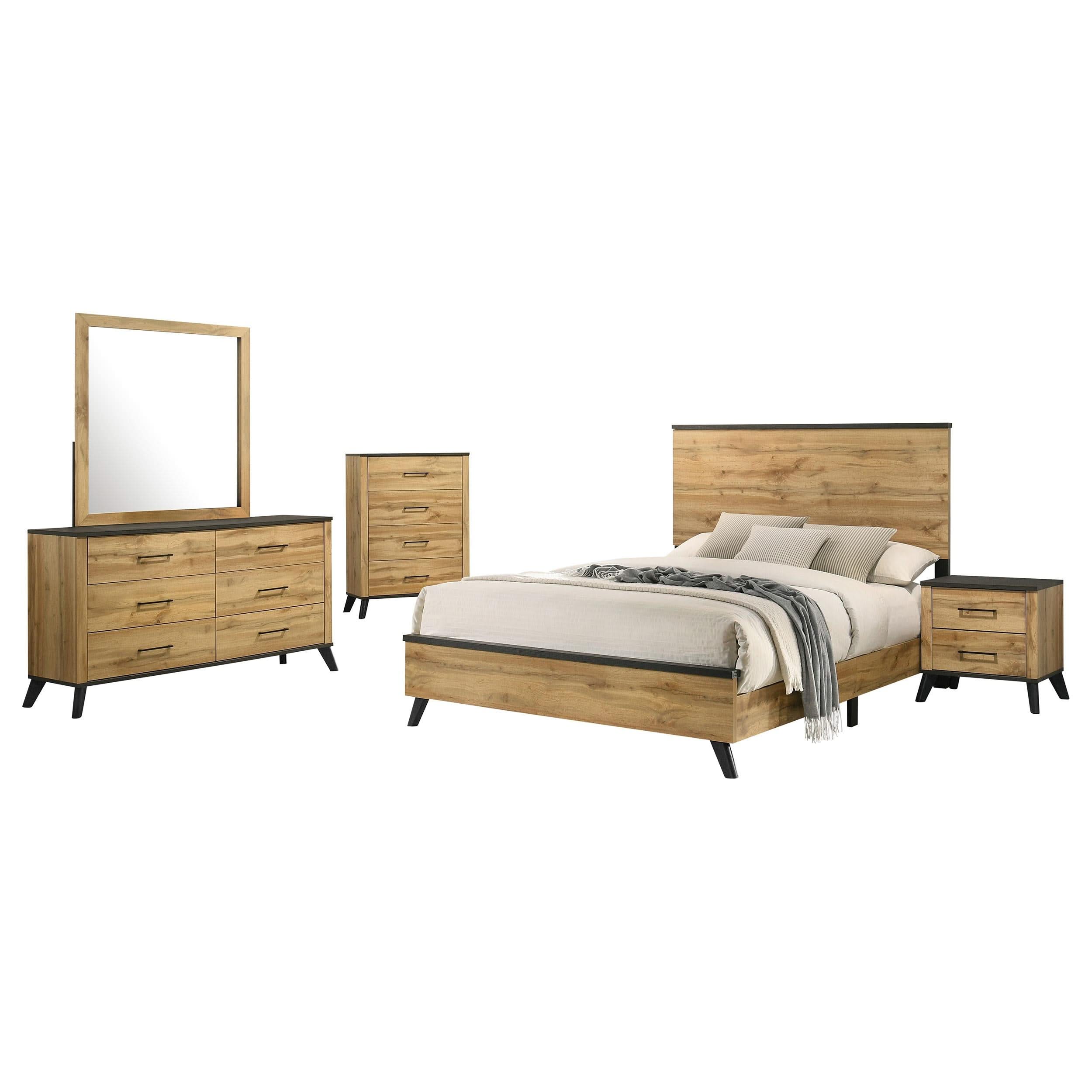 Juego de dormitorio Kaywood Eastern King de 5 piezas, pino natural