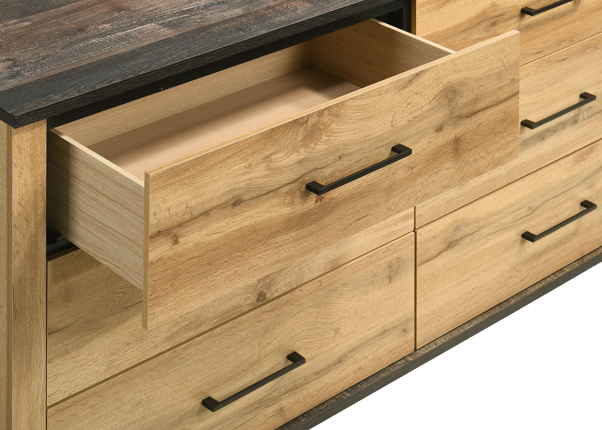 Cómoda Kaywood de 6 cajones y espejo de pino natural