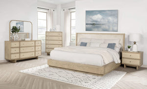 Cama Kailani Eastern King de 49 pulgadas con respaldo de alas, color roble beige