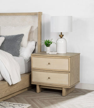 Mesita de noche Kailani de 2 cajones, roble beige