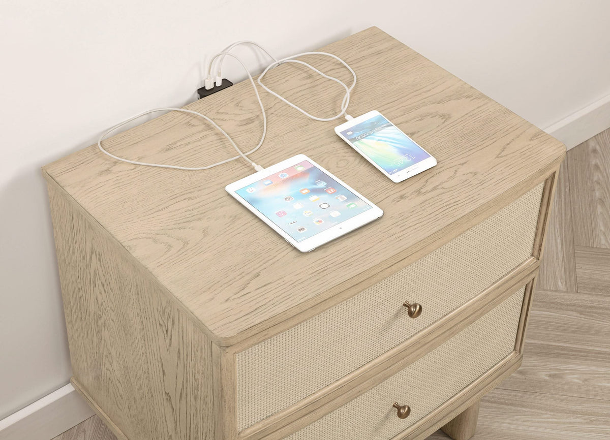 Mesita de noche Kailani de 2 cajones, roble beige