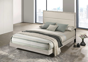 Cama Trenton de 54 pulgadas con paneles de madera tamaño queen, color crema rústico