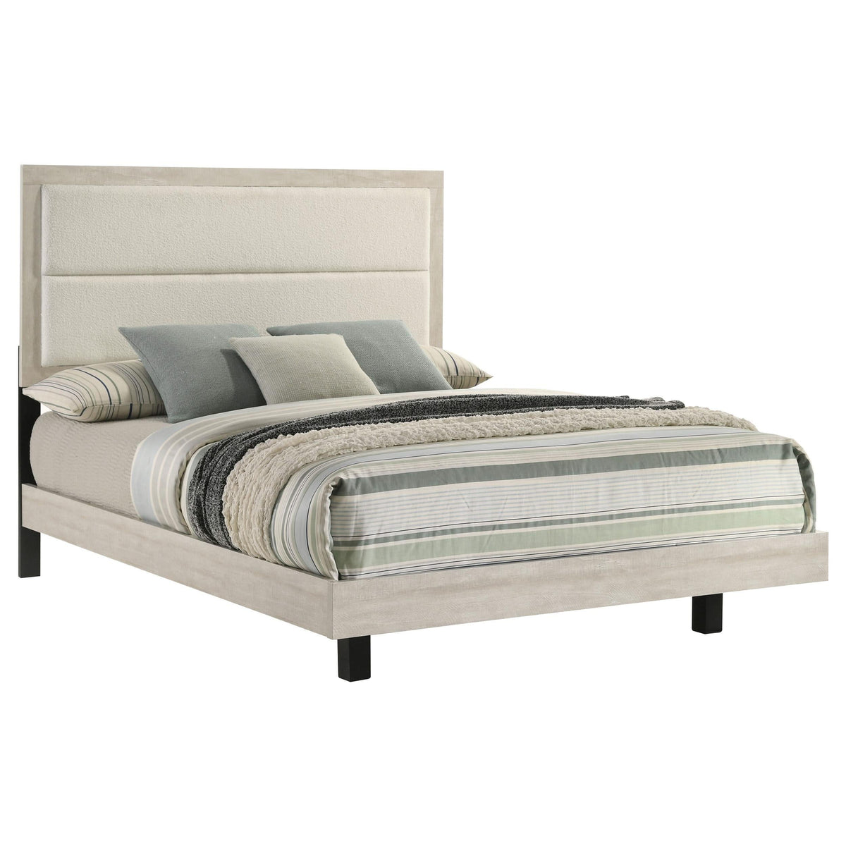 Cama Trenton de 54 pulgadas con paneles de madera tamaño queen, color crema rústico