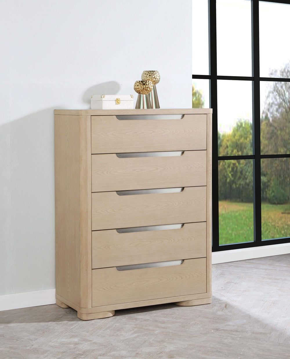 Cómoda de dormitorio Ladera de 5 cajones en olmo claro