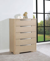 Cómoda de dormitorio Ladera de 5 cajones en olmo claro