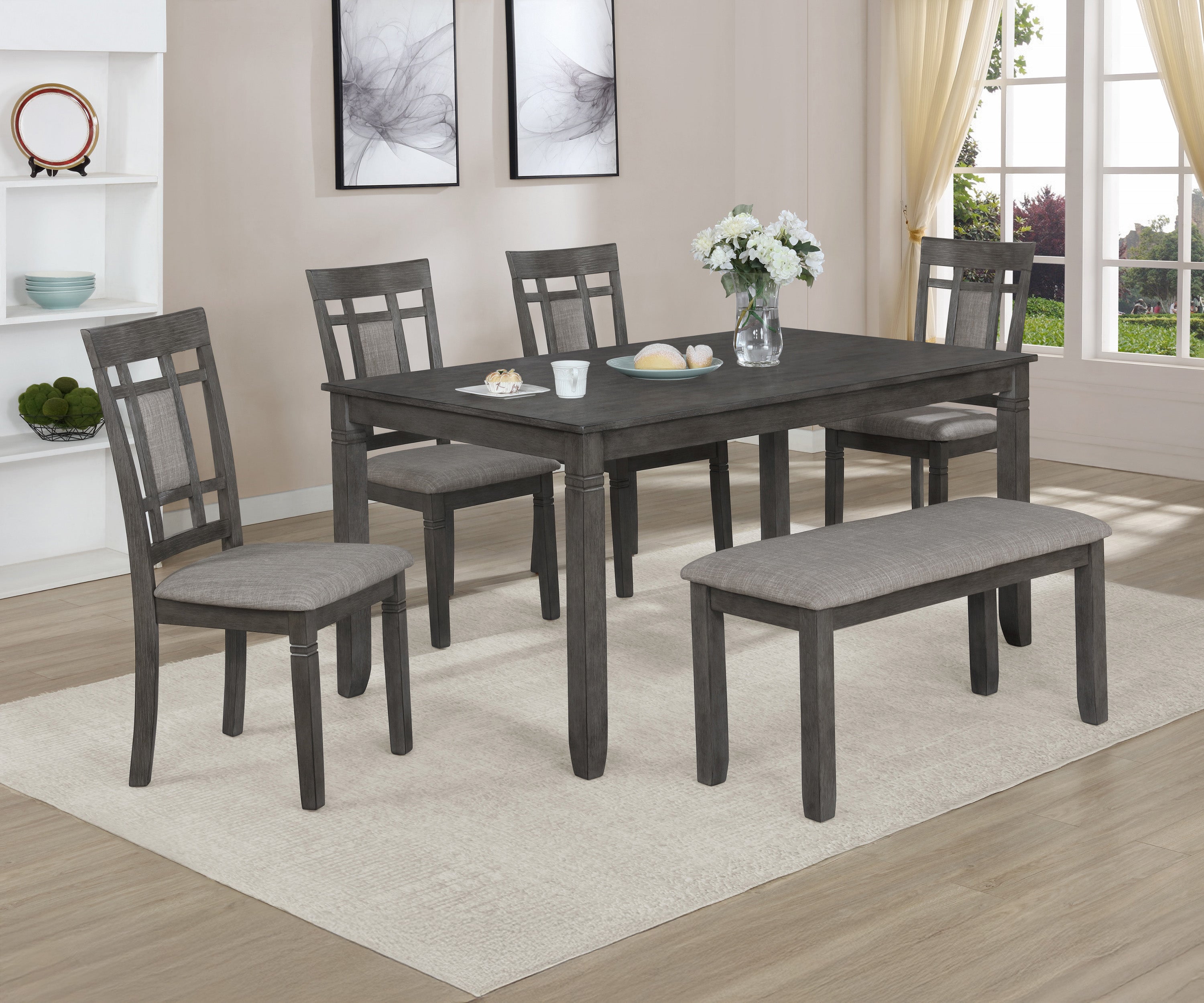2325SET-GY PAIGE 6-PC DINETTE SET WITH BENCH