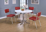 Juego de mesa de comedor redonda retro de 5 piezas en blanco y rojo