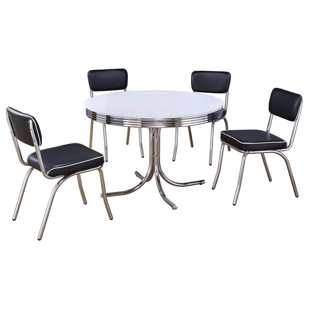 Juego de mesa de comedor redonda retro de 5 piezas en blanco y negro