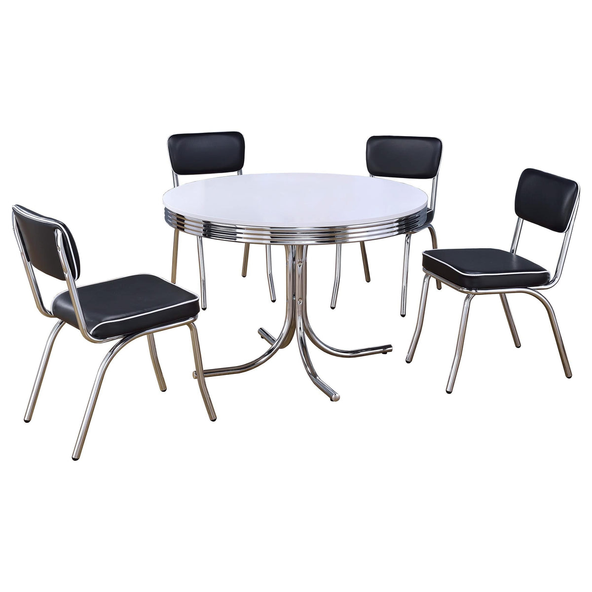 Juego de mesa de comedor redonda retro de 5 piezas en blanco y negro
