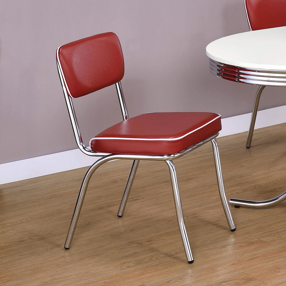 Silla de comedor tapizada retro roja (juego de 2)