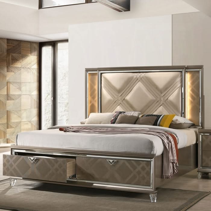 Cama Skylar EK con LED y almacenamiento