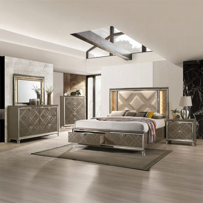 Cama Skylar EK con LED y almacenamiento