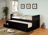 Cama individual Rochford de 3 cajones con cama nido, color negro