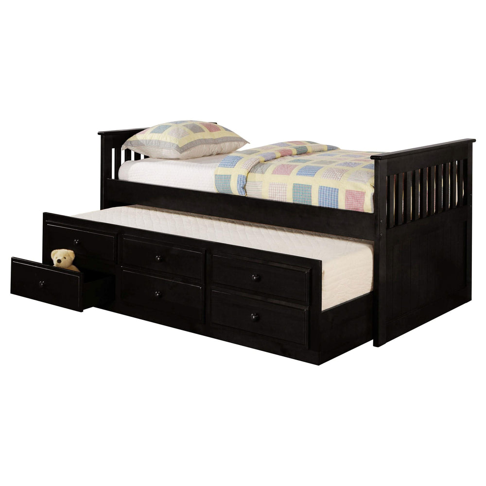 Cama individual Rochford de 3 cajones con cama nido, color negro