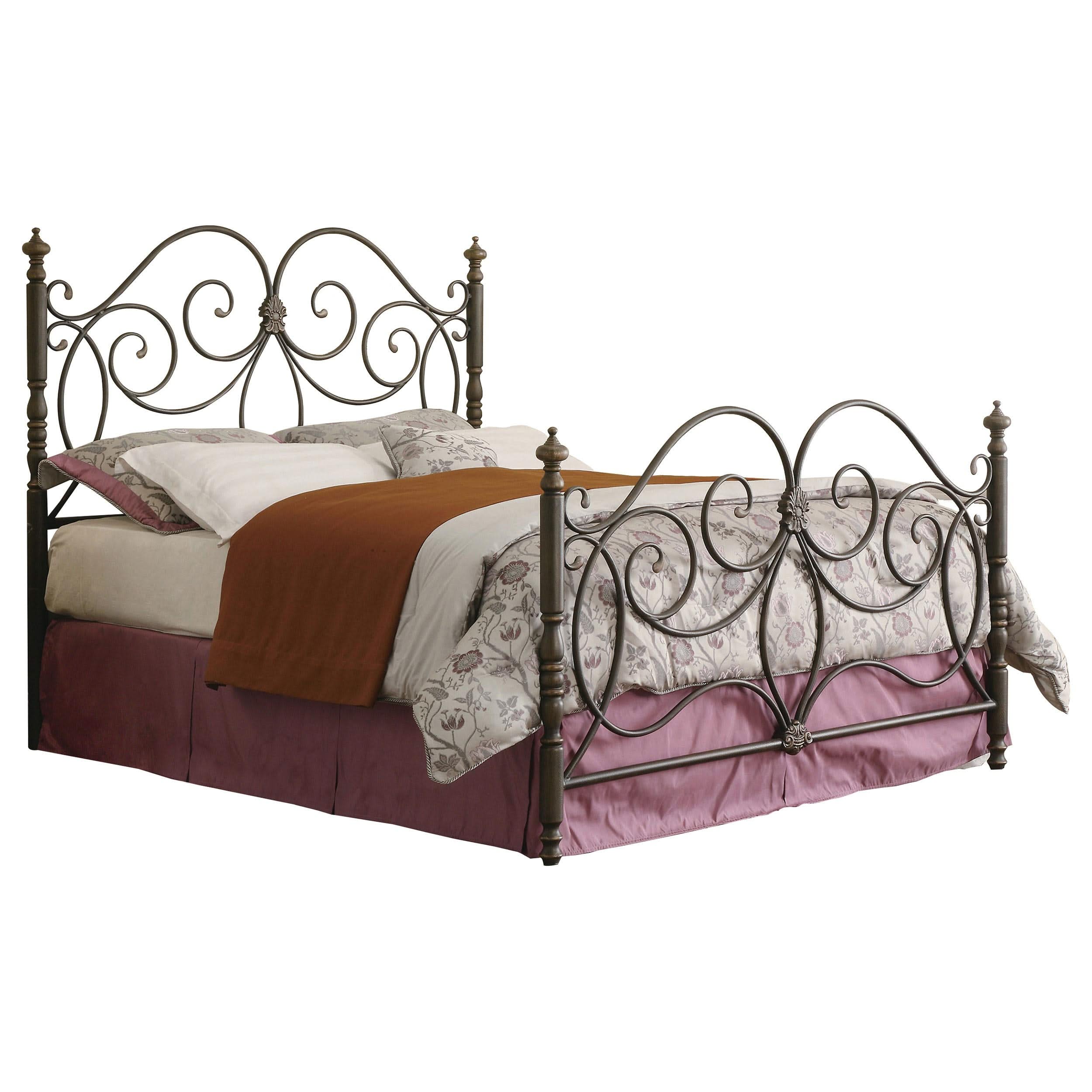 Cama Queen de metal con marco abierto London, color bronce oscuro
