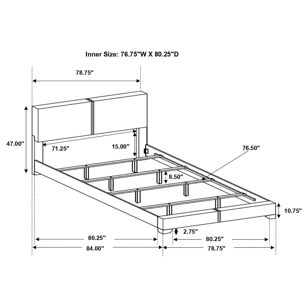 Cama King tapizada Conner Eastern con paneles en marrón oscuro
