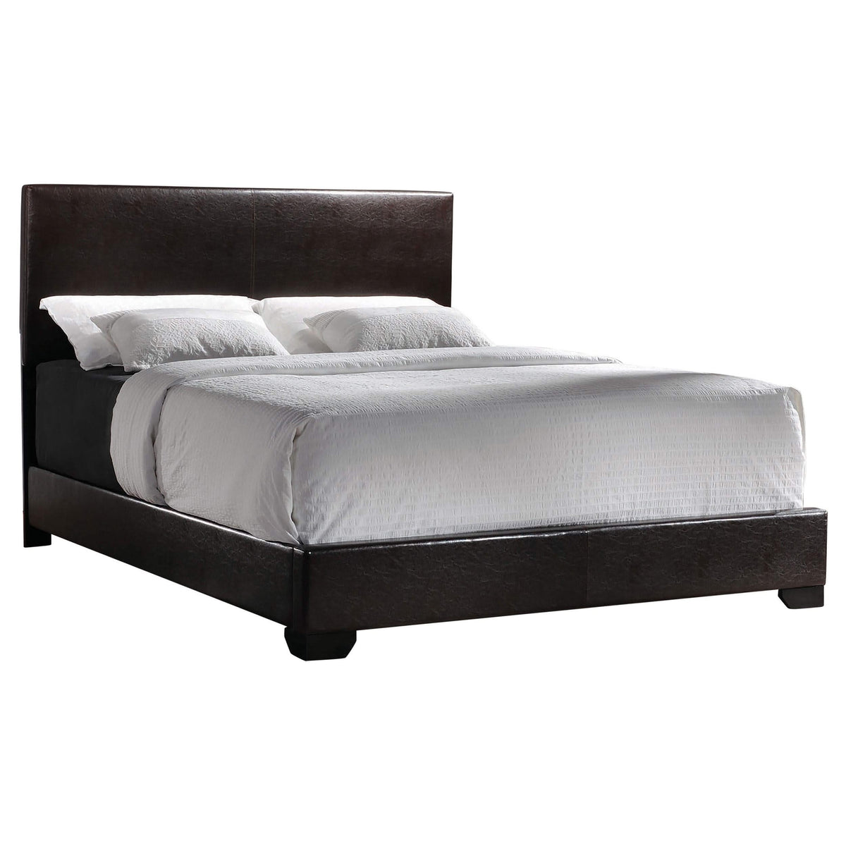 Cama Queen tapizada Conner con paneles en marrón oscuro